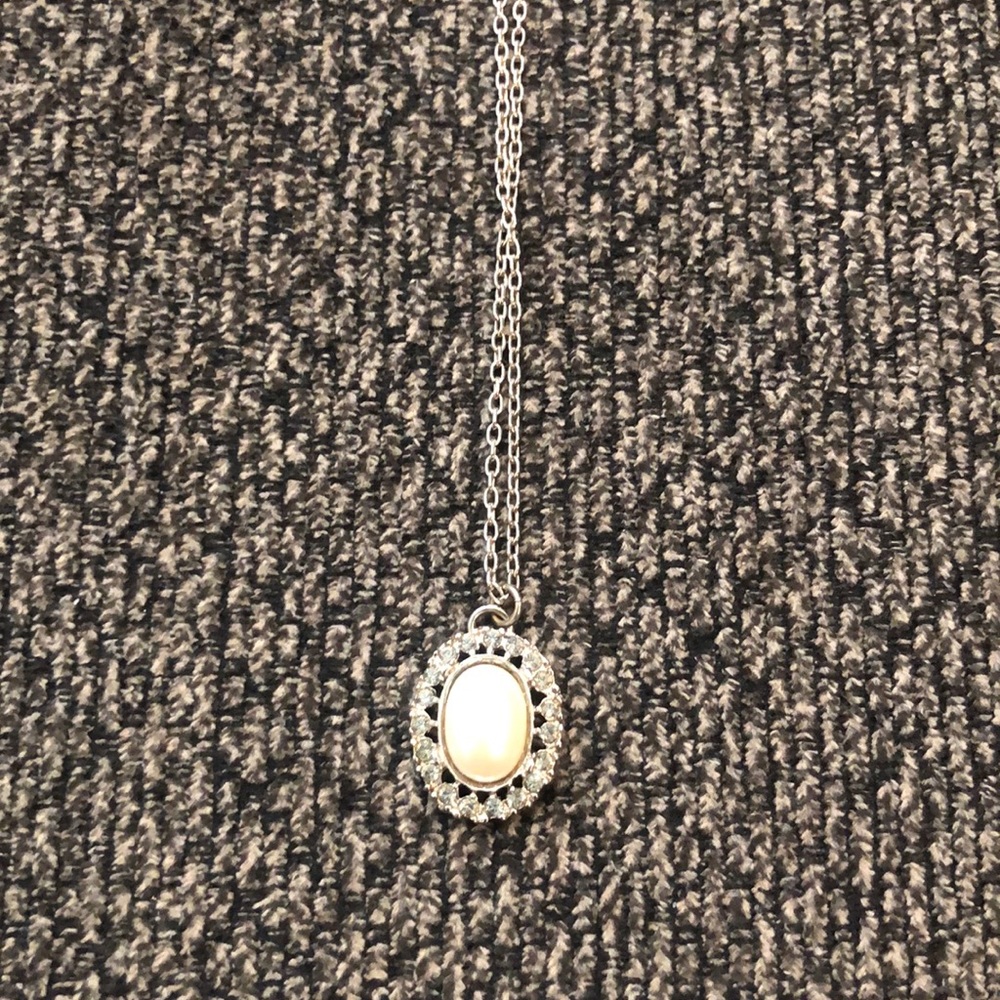 Ben-Amun pearl & ice blue rhinestone necklace.